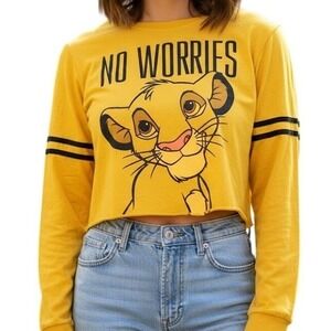 Disney Lion King Simba No Worries Yellow Cropped Long Sleeve T Shirt XL Graphic